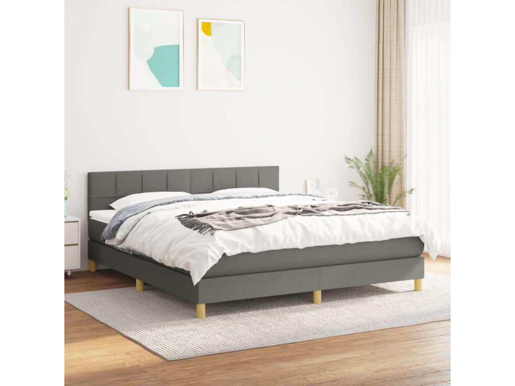 Lit à sommier tapissier avec matelas Gris foncé 180x200cm Tissu