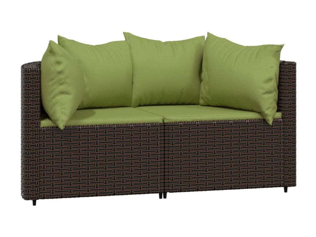 Salon de jardin 3 pcs avec coussins marron résine tressée