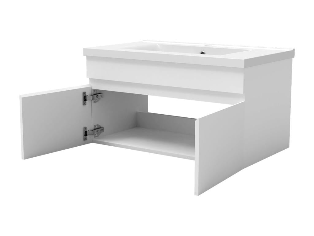 Ensemble meuble vasque L.80cm colonne lavabo miroir rond 80cm blanc