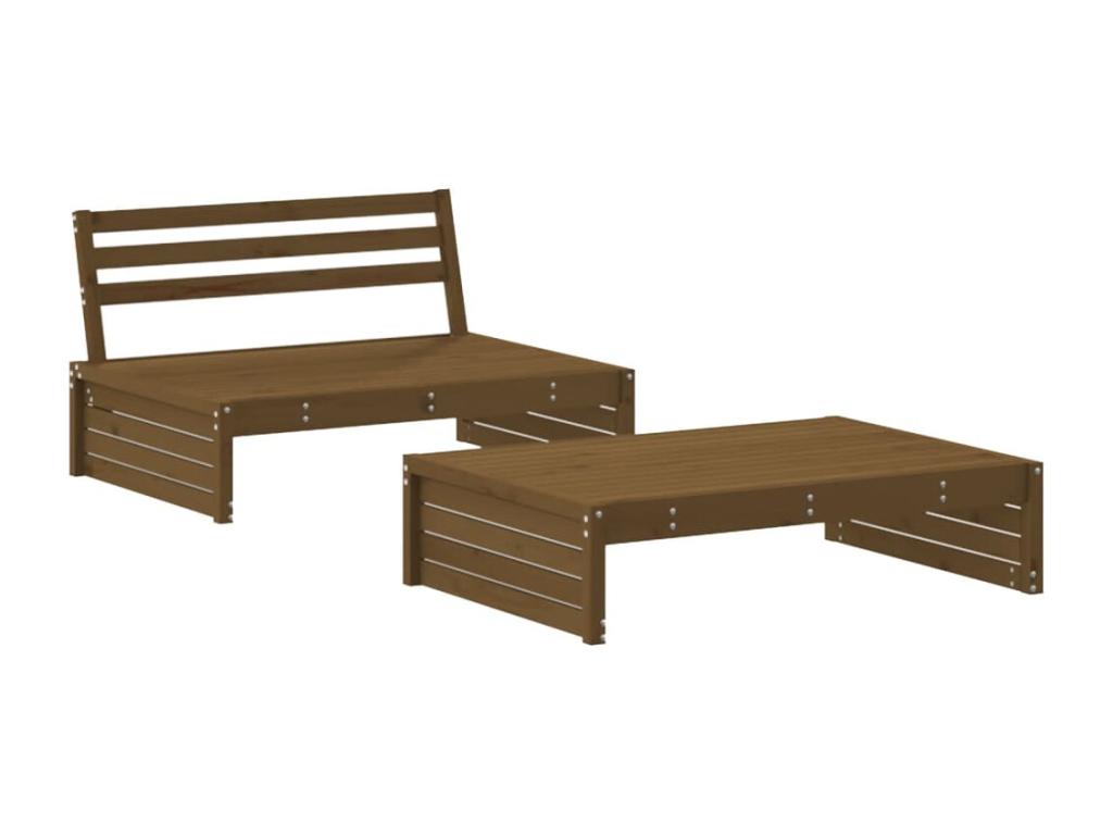 Salon de jardin 2 pcs marron miel bois de pin massif