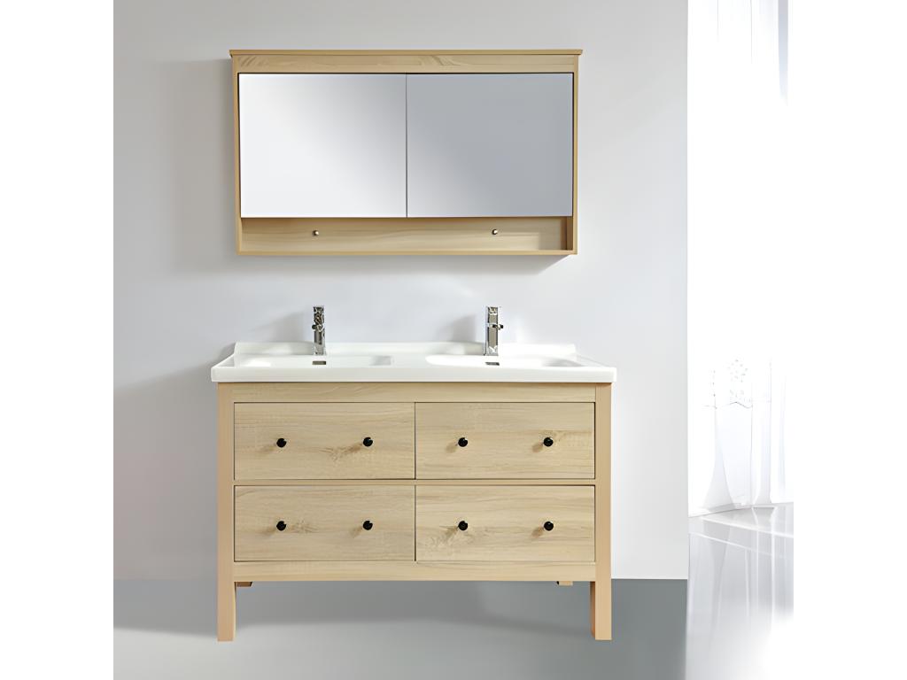 Armoire de toilette bloc-miroir 120 cm Homelumiere finition mélaminé chêne 114 cm