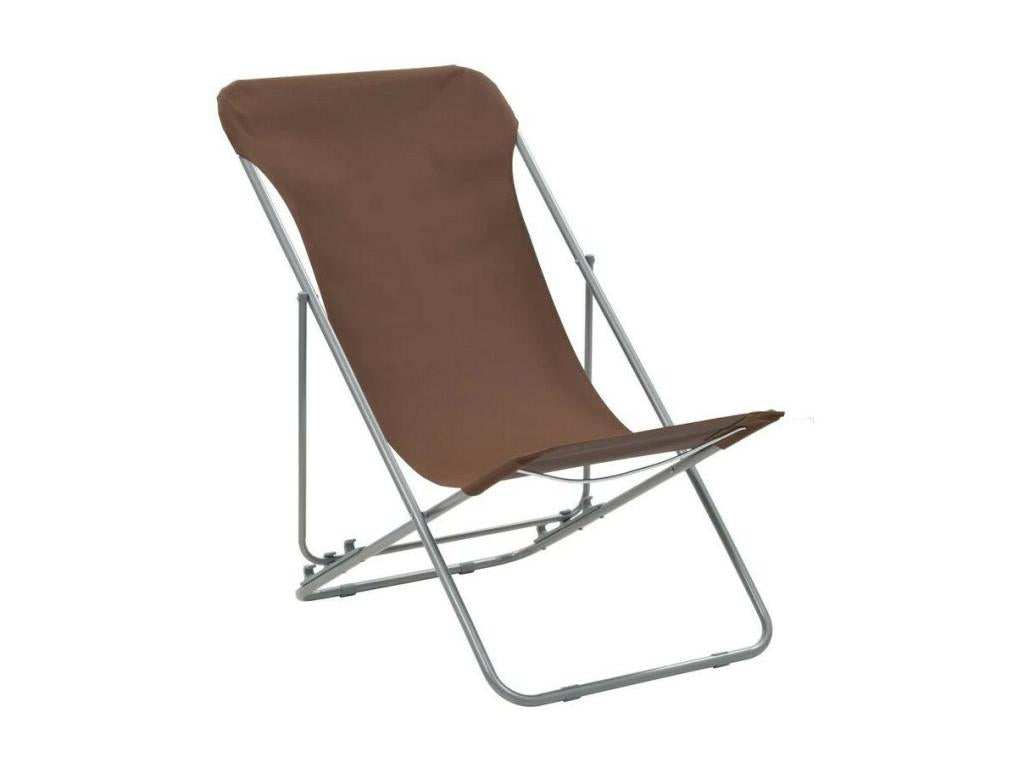 Chaise de jardin pliante tissu marron et métal Homelumiere - Lot de 2