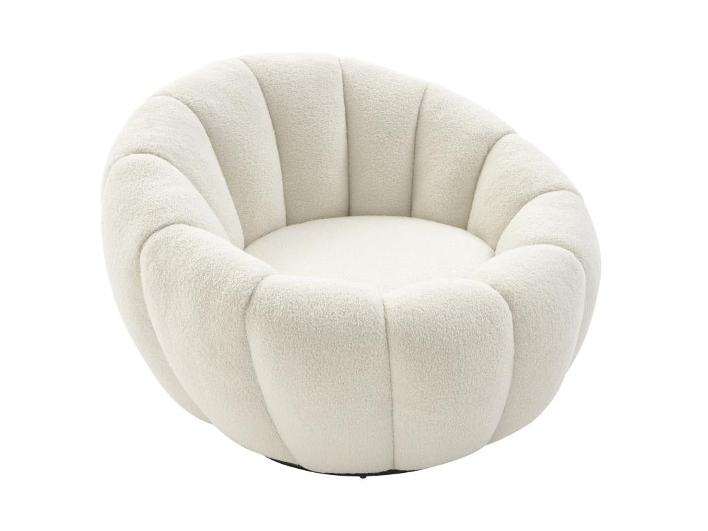 Fauteuil coquillage pivotant en tissu bouclette blanc Homelumiere