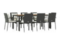Mobilier à dîner de jardin 9 pièces et coussins noir résine tressée