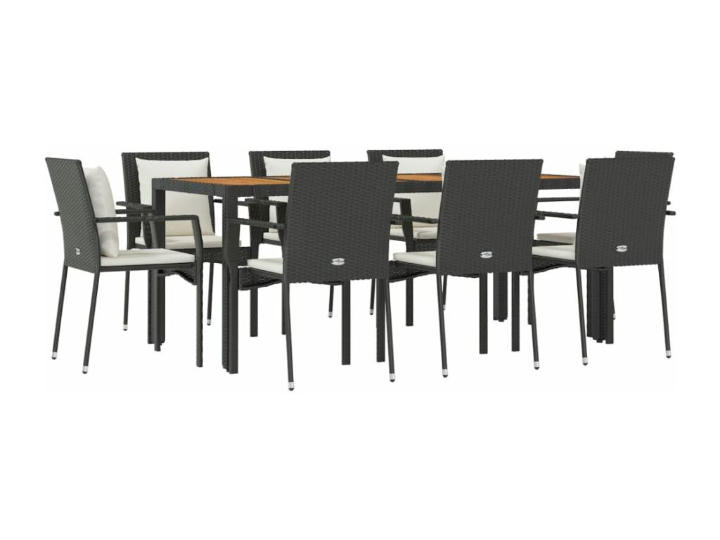 Mobilier à dîner de jardin 9 pièces et coussins noir résine tressée