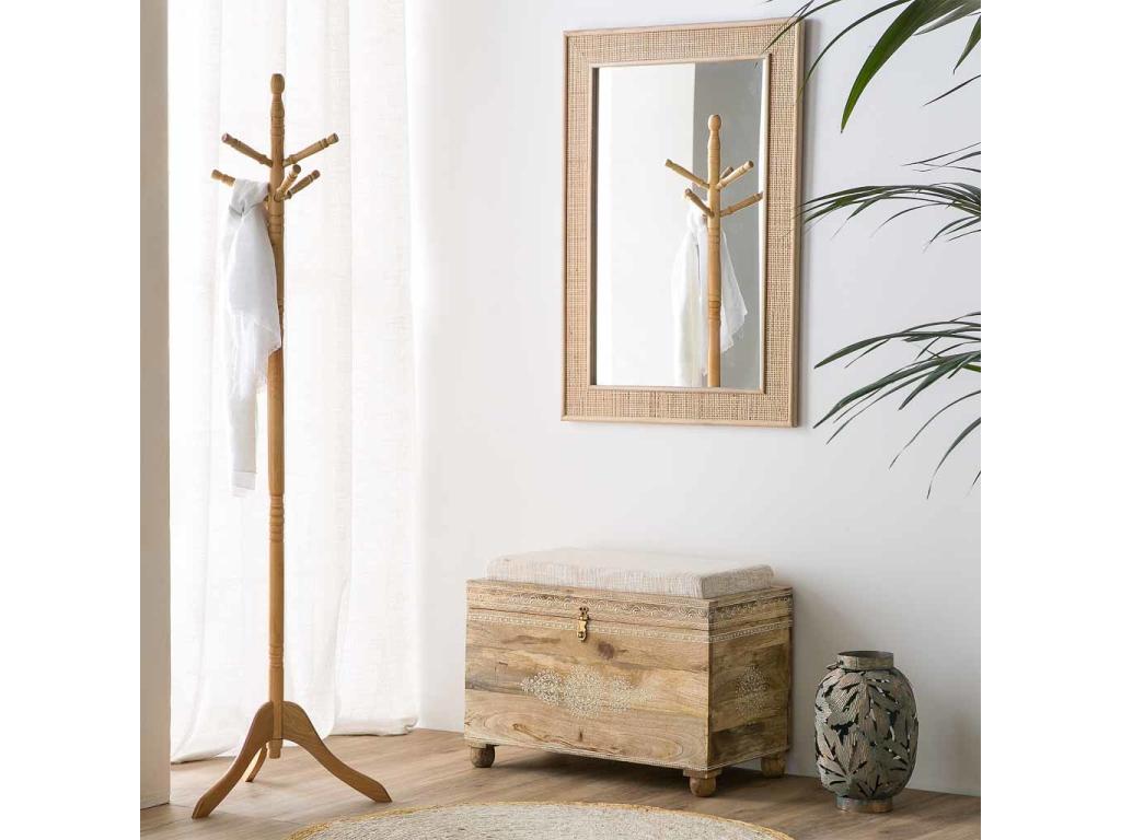 Banc en bois peint à la main avec coussin marron 72x40.5x47