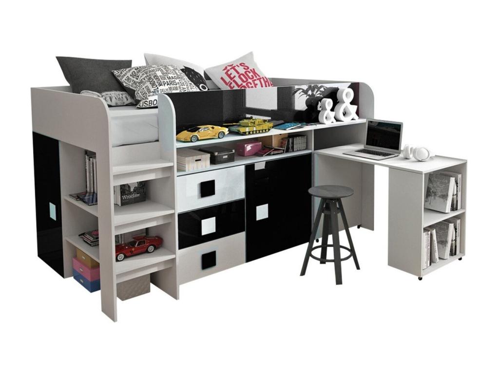 Lit Homelumiere 190 Unique Noir 90x200 Stratifié Sommier à Homelumiere 107x204x125cm