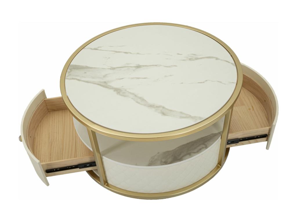 Table basse en métal et simili cuir crème 75x40 cm