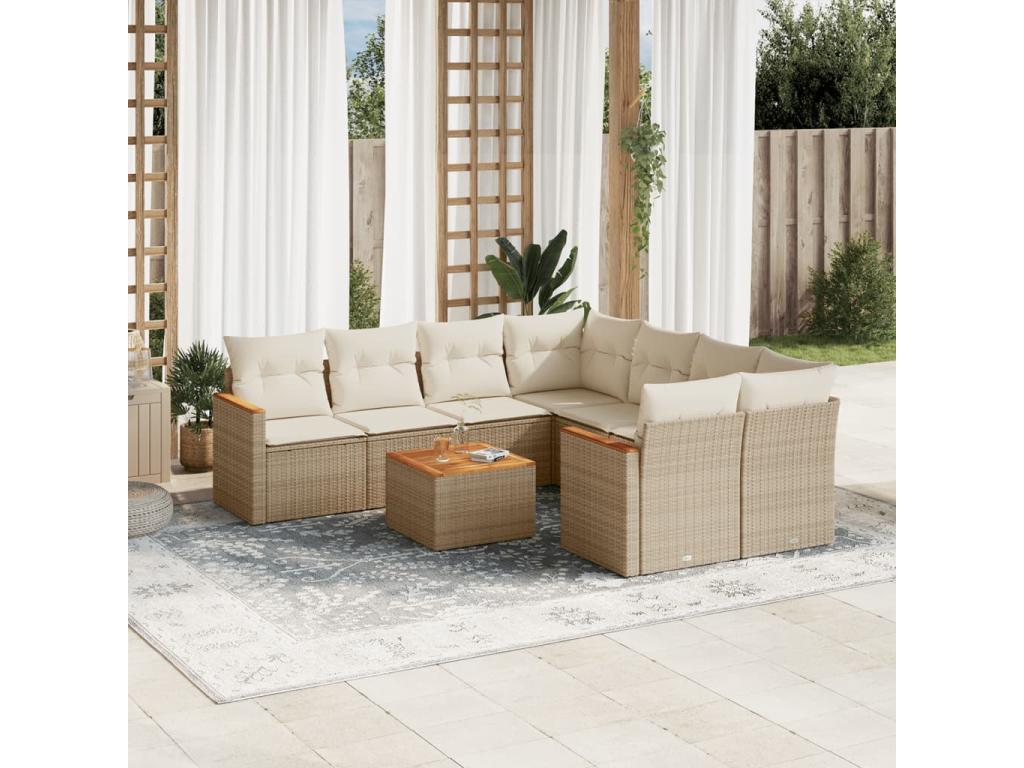 Salon de jardin avec coussins 9 pièces beige résine tressée
