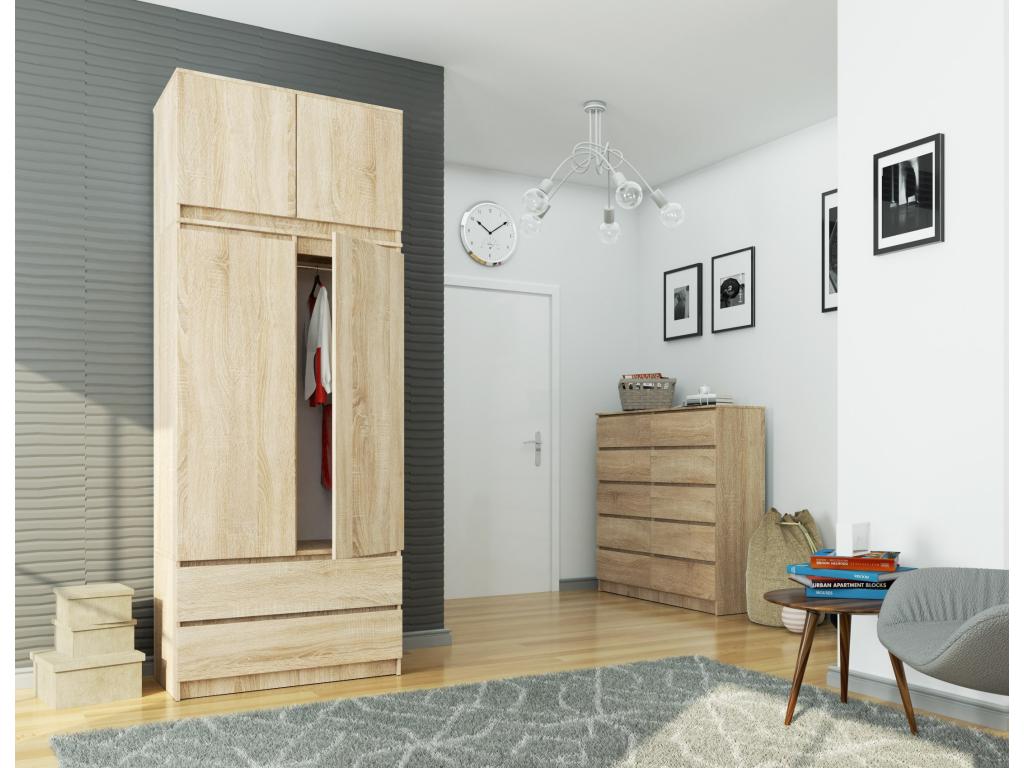 Surmeuble pour armoire Homelumiere S90 Chêne Homelumiere 90 cm 2 portes façade Chêne Homelumiere 2 étagères 90x51x55 cm