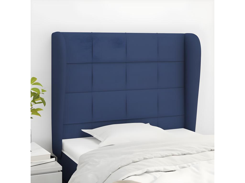 Tête de lit avec oreilles Bleu 103x23x118/128 cm Tissu