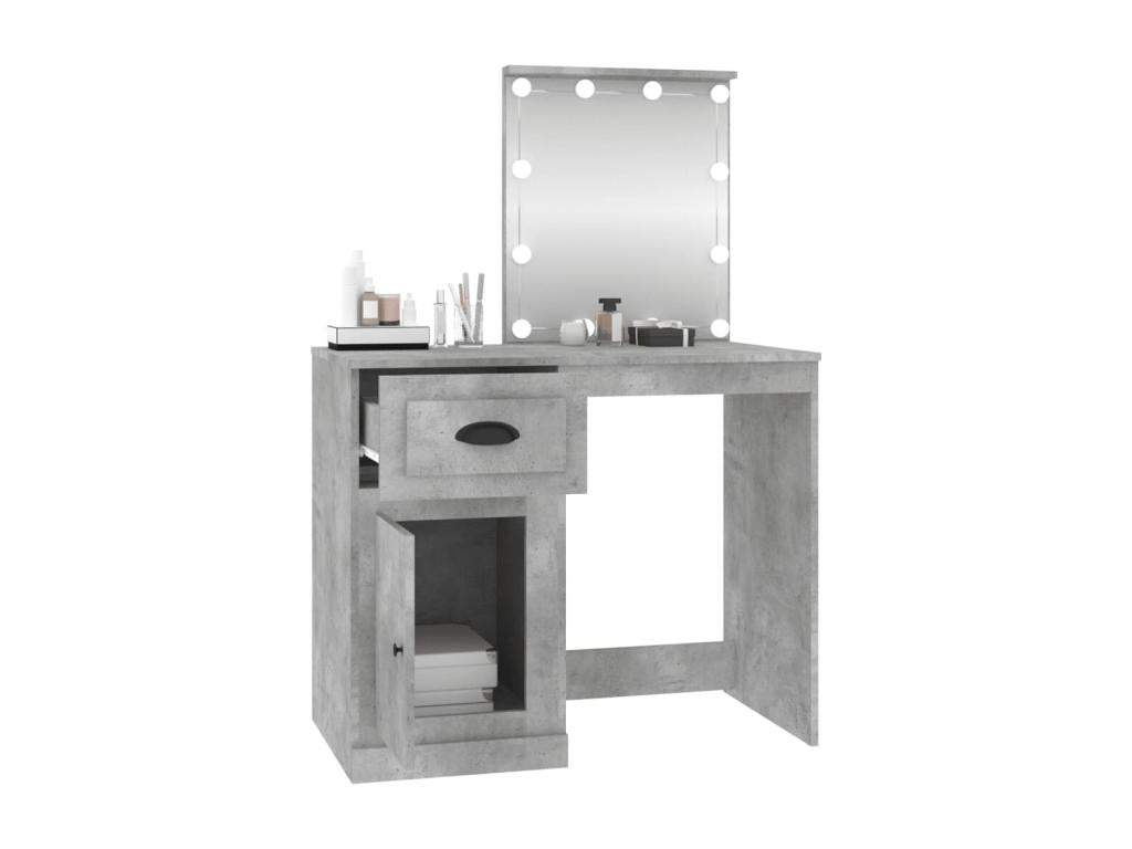 Coiffeuse avec LED gris béton 90x50x132.5 bois d'ingénierie