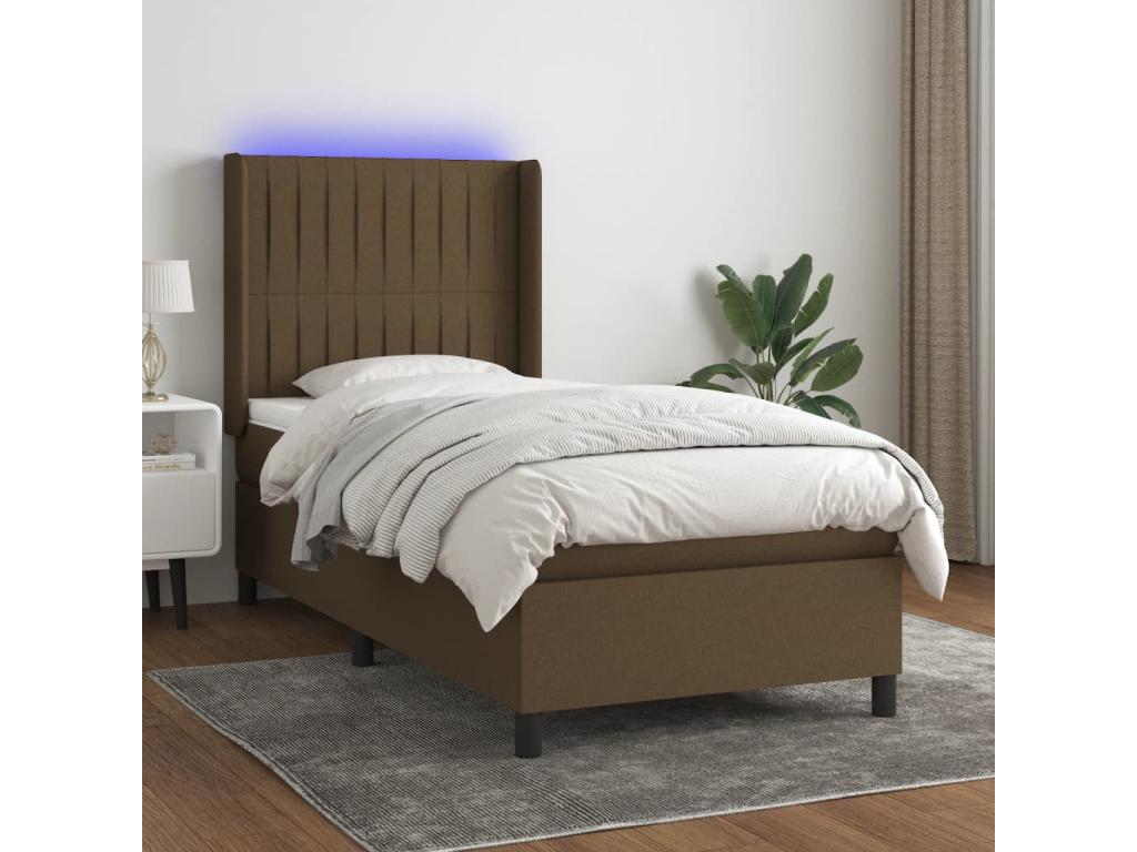 Sommier à Homelumiere de lit matelas LED Marron foncé 90x200 Tissu