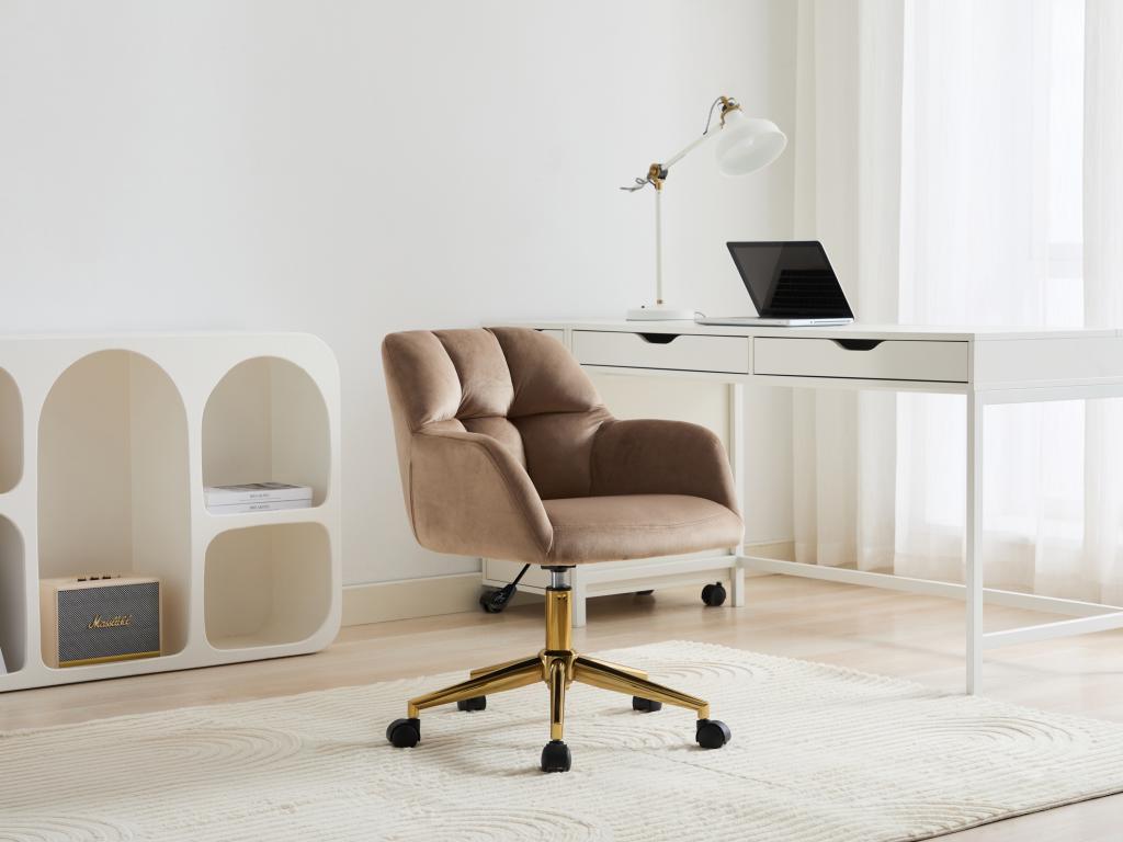 Chaise de bureau - Velours - Beige et doré - Hauteur réglable - Homelumiere de Homelumiere