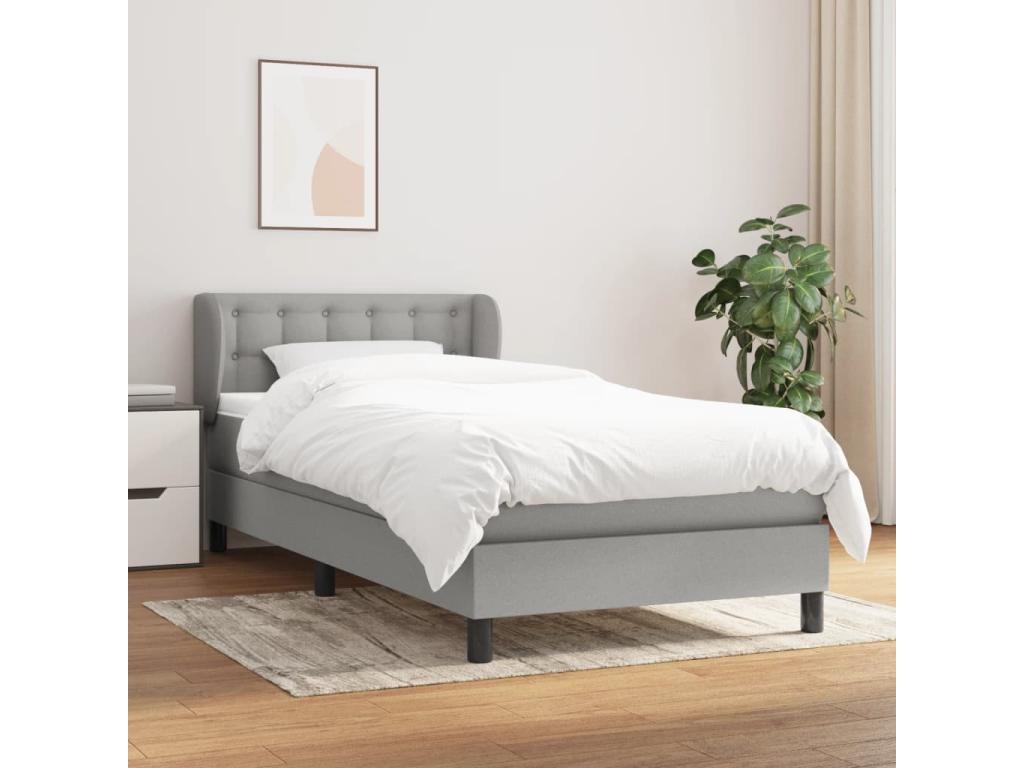 Lit à sommier tapissier et matelas Gris clair 90x190 cm Tissu