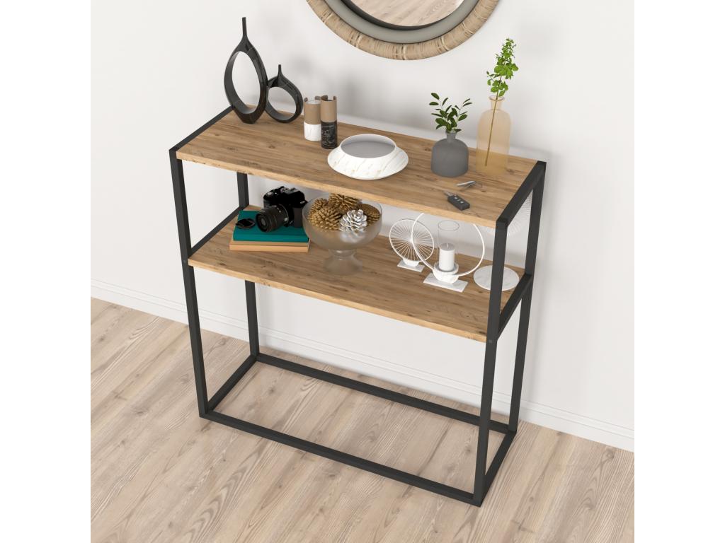 Table console Homelumiere avec surface de stockage 90x90x33.5 cm effet chêne Homelumiere