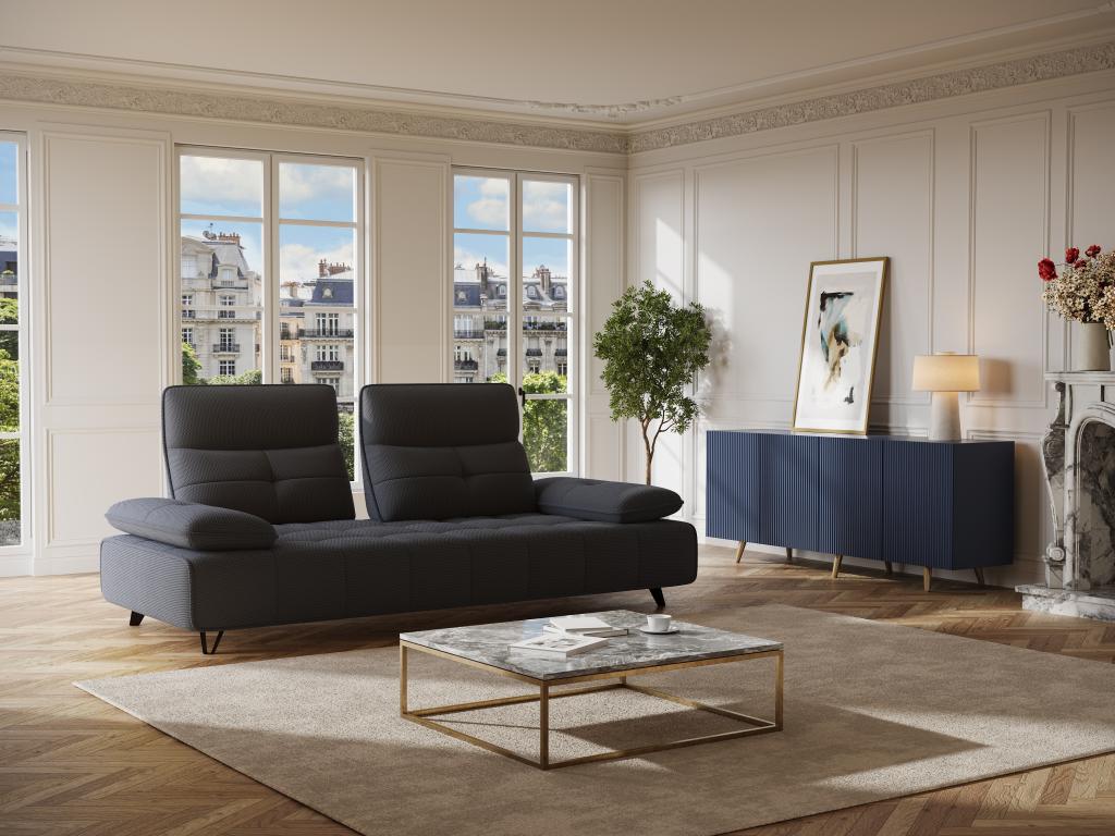 Canapé 3 places en tissu 3D gris anthracite avec dossier avance-recule Homelumiere