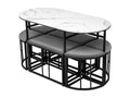 Table à manger ovale 6 personnes avec 6 tabourets Effet marbre en MDF et acier Charge max 120kg 140x70x74cm