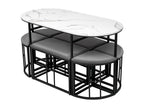 Table à manger ovale 6 personnes avec 6 tabourets Effet marbre en MDF et acier Charge max 120kg 140x70x74cm