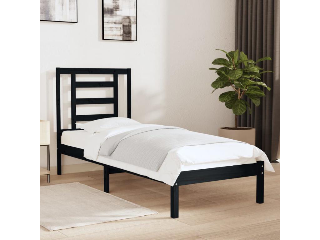 Cadre de lit Noir Bois massif 75x190 cm Petit simple