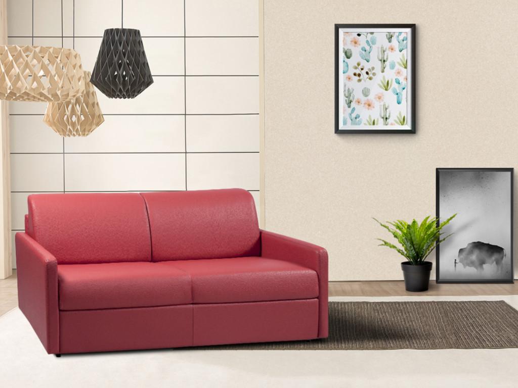 Canapé 2 places convertible express en simili rouge - Couchage 120 cm - Matelas 18 cm Homelumiere