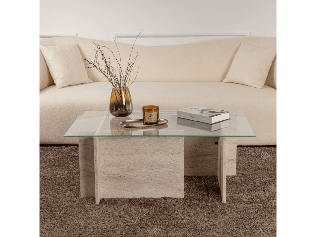 Table basse avec plateau en verre L105 cm - Homelumiere