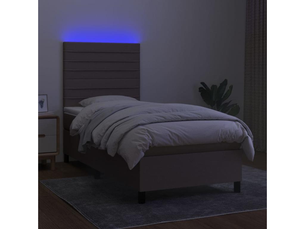 Sommier tapissier avec matelas et LED Homelumiere 90x200 cm Tissu