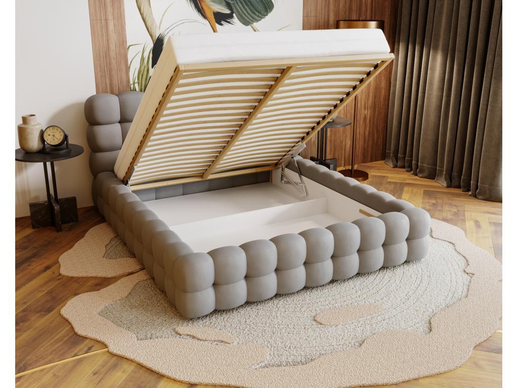 Homelumiere Lit Homelumiereé Homelumiere Bis - Lit double 200x200 avec Sommier à Homelumiere Rangement - tissu Velvet Gris Amor Velvet 4318