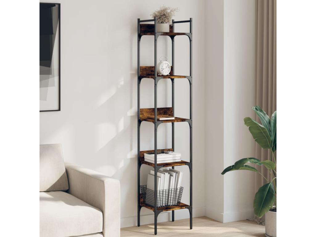 Bibliothèque 5 niveaux chêne fumé 35x30x174cm bois d'ingénierie