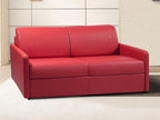 Canapé 2 places convertible express en simili rouge - Couchage 120 cm - Matelas 18 cm Homelumiere