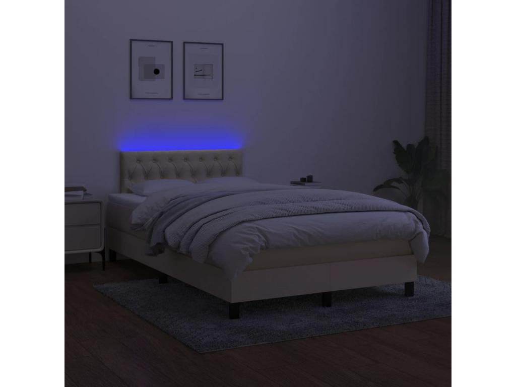 Sommier tapissier avec matelas et LED Crème 120x200 cm Tissu