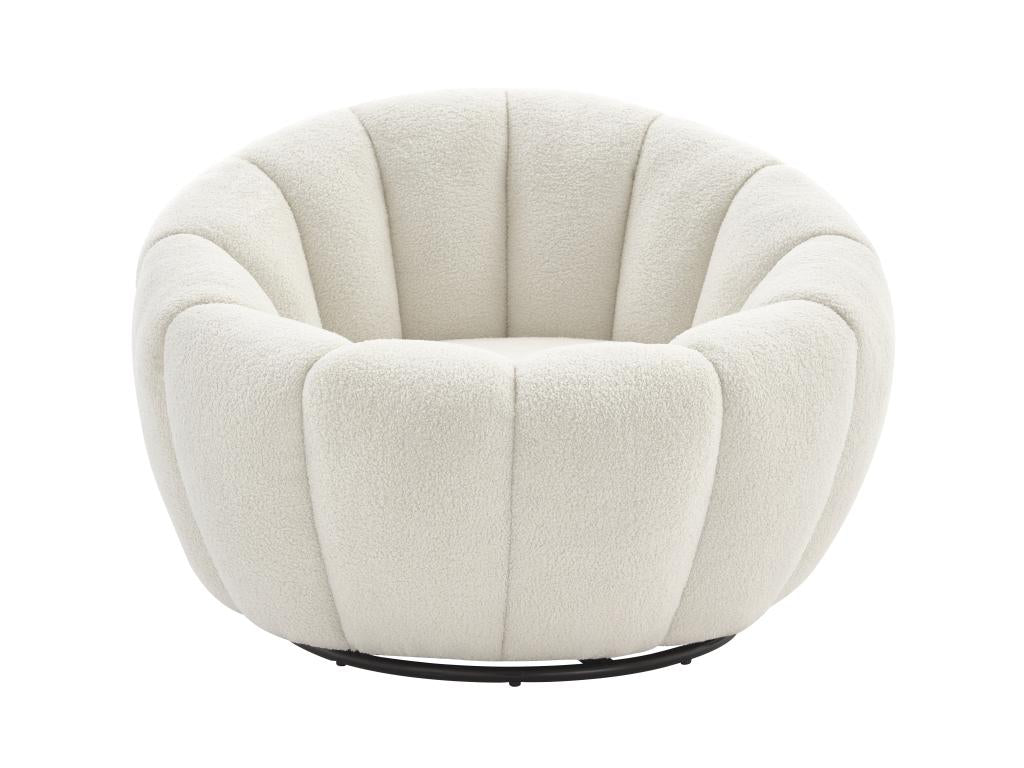 Fauteuil coquillage pivotant en tissu bouclette blanc Homelumiere