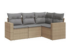 Salon de jardin avec coussins 4 pcs beige résine tressée