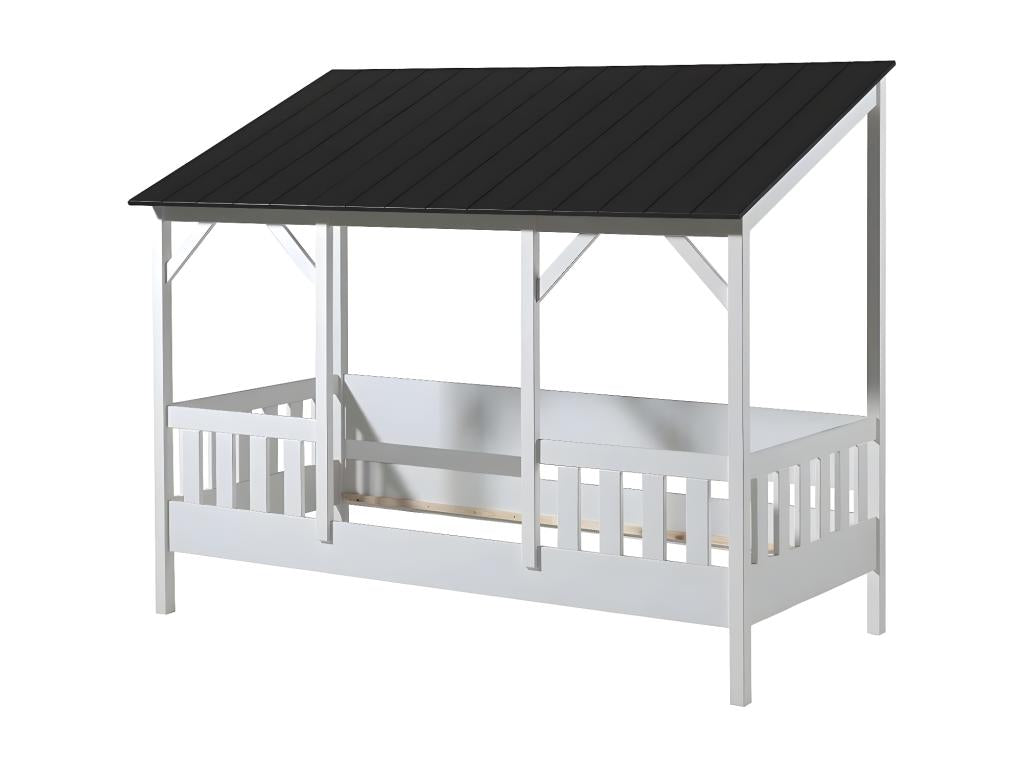 Lit Cabane Enfant en Bois Homelumiere III 90x200cm Blanc / Noir