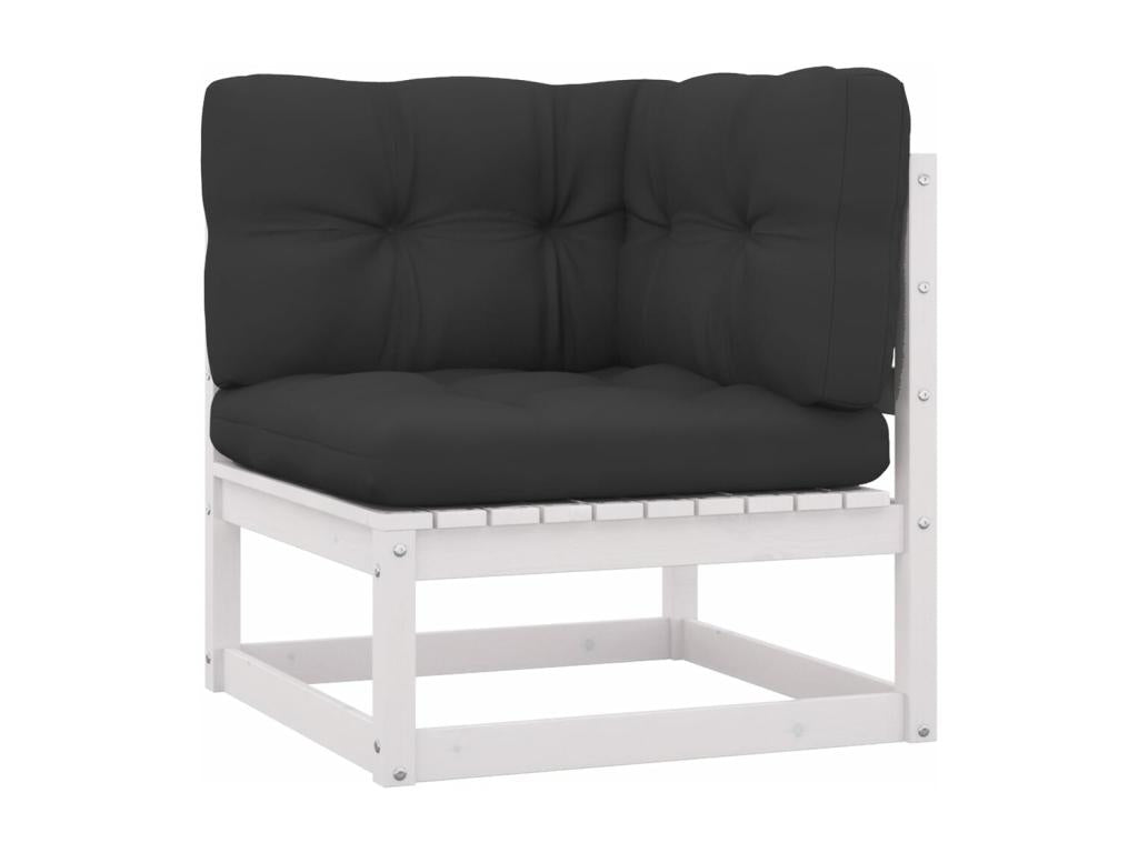 Salon de jardin 11 pcs avec coussins Blanc Bois de pin massif