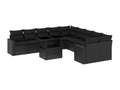 Salon de jardin 11 pcs avec coussins noir résine tressée