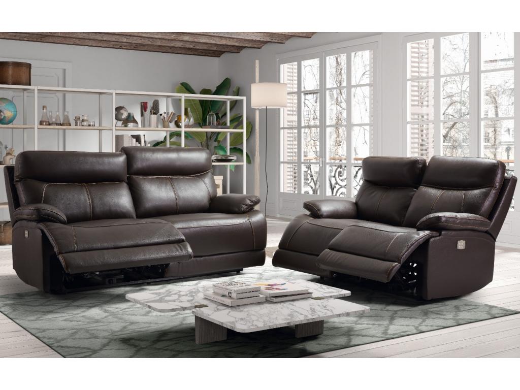 Canapé 2 places fixe cuir marron foncé Homelumiere 154cm