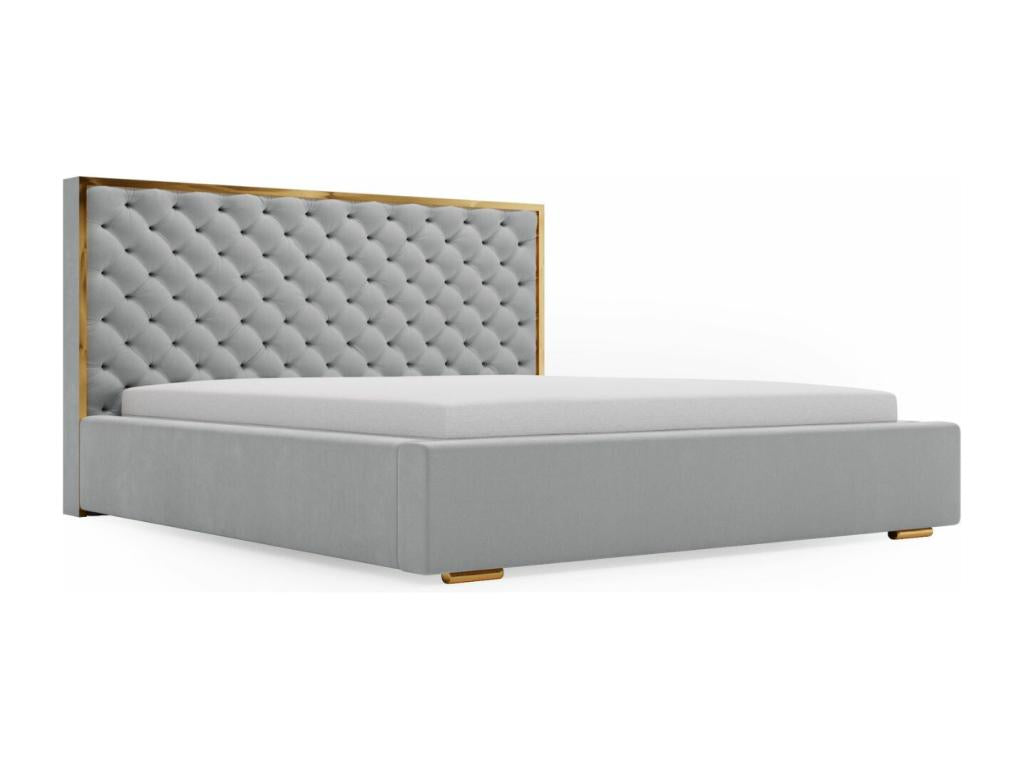 Lit rembourré avec rangement - 120x200 - lit double - velours - gris - Homelumiere