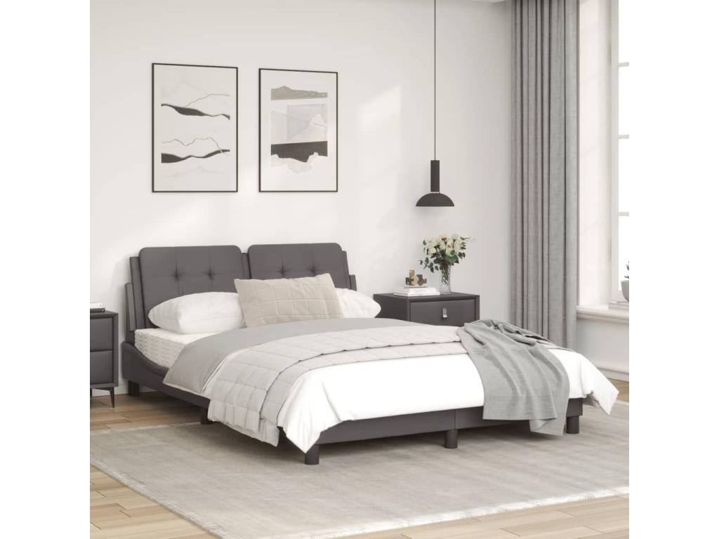 Cadre de lit avec tête de lit Gris 140x190 Similicuir