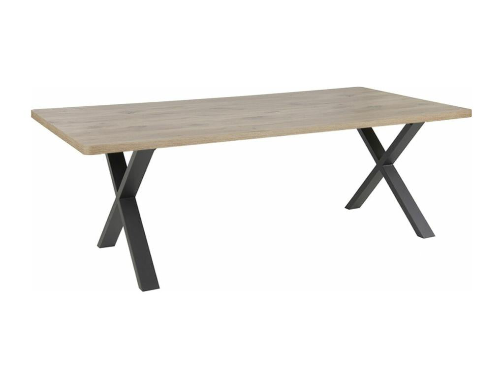 Homelumiere - Table Repas Coins Arrondis 200cm Aspect Bois Piètement X Métal Noir