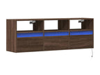 Meuble TV mural avec Homelumiereères LED chêne marron 130x31x45 cm