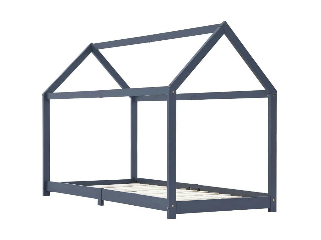 Lit cabane pin massif gris 90x200 Delimoa 63689NGWY