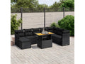 Salon de jardin 9 pcs avec coussins noir résine tressée