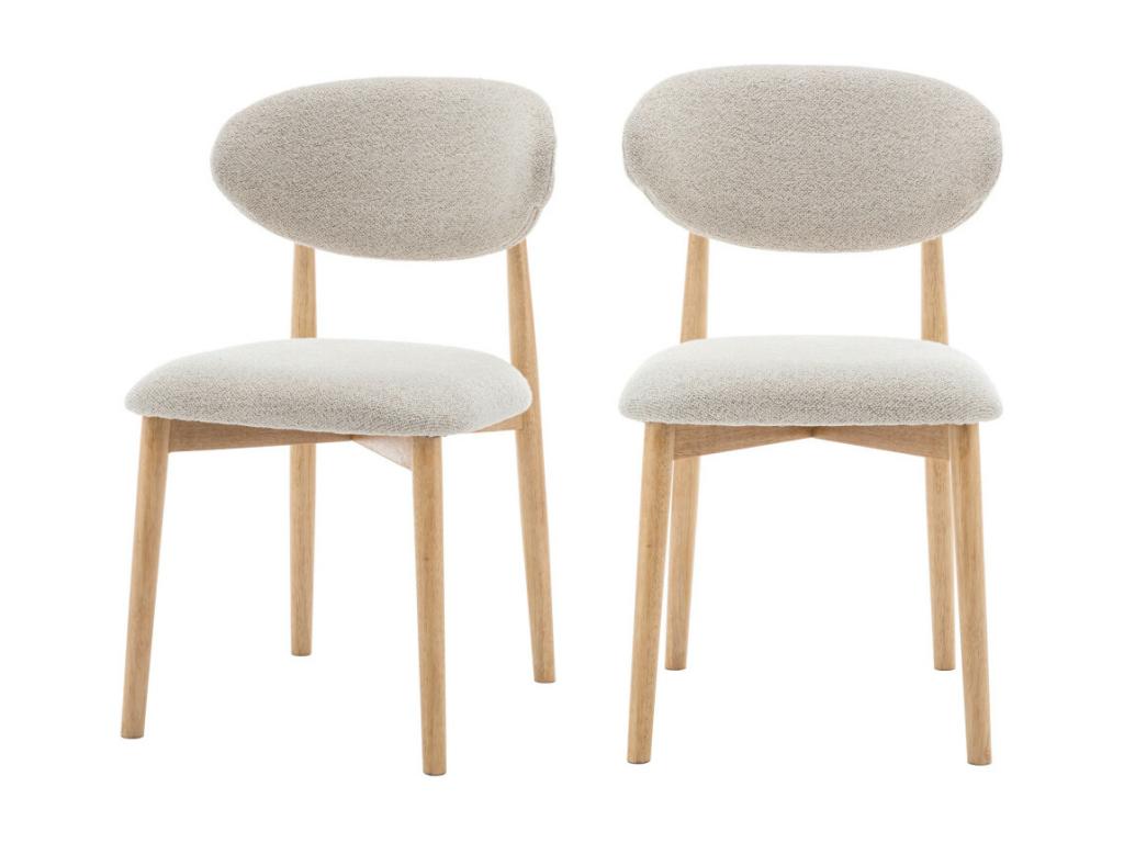 Homelumiere - Lot de 2 chaises en tissu bouclette et bois - Beige