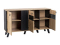 Buffet bas - Décor chêne Homelumiere et noir - 3 Portes en verre et panneaux de particules - L 140 x H 78 x P 41 cm