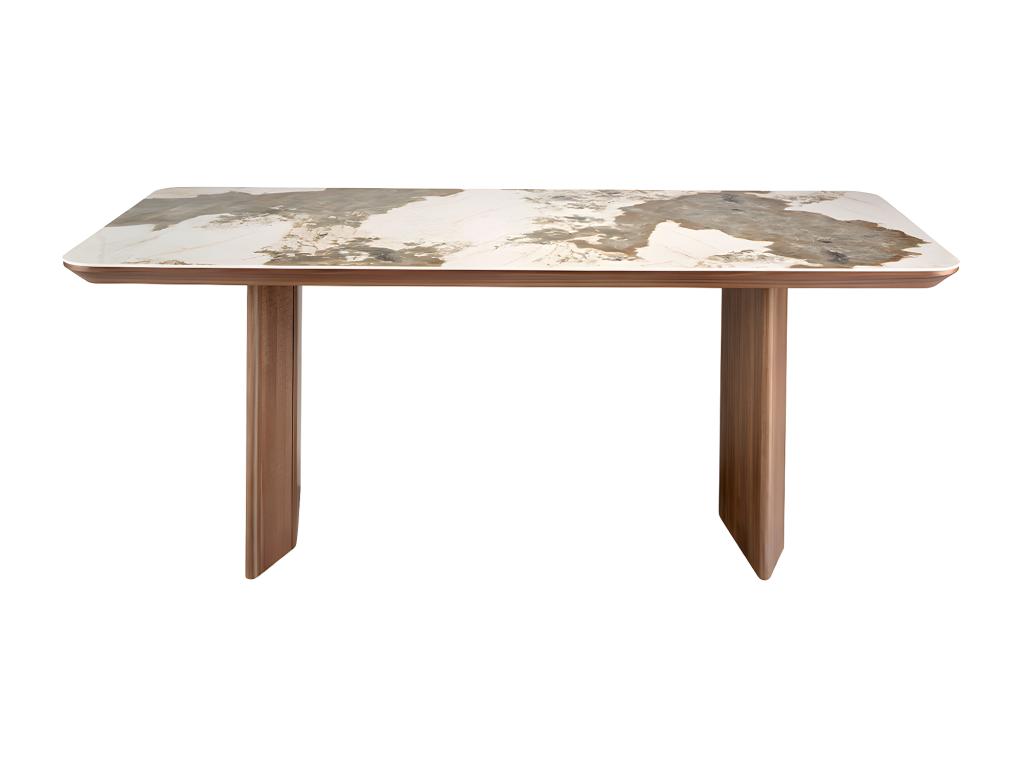 Table à manger rectangulaire marbre porcelaine et noyer 1129 Homelumiere