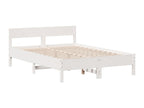 Lit bibliothèque sans matelas blanc 135x190 cm bois pin massif 35187OWLU