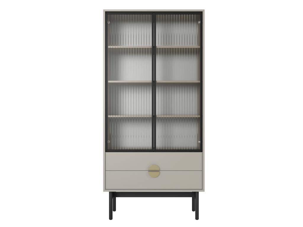 Vitrine haute - 85 cm - avec quatre étagères et tiroirs - Homelumiere gris-beige - Homelumiere