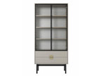 Vitrine haute - 85 cm - avec quatre étagères et tiroirs - Homelumiere gris-beige - Homelumiere