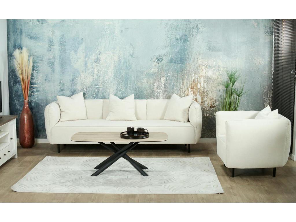Canapé 3 places moderne tissu blanc crème Homelumiere